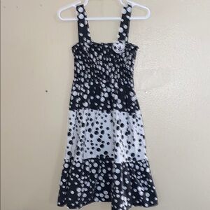 White and Black Smocked Square Neck Sundress